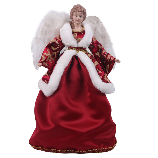 ANGEL TREE TOPPER w/RED GOWN 41CM