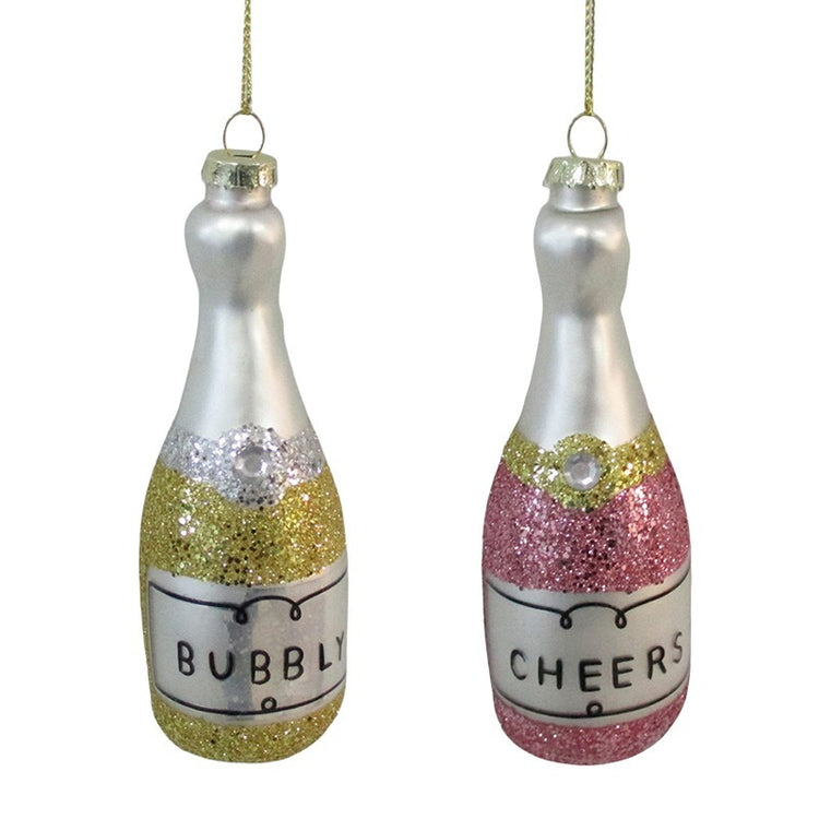 5x13cm Glass Champagne Bottle Ornaments
