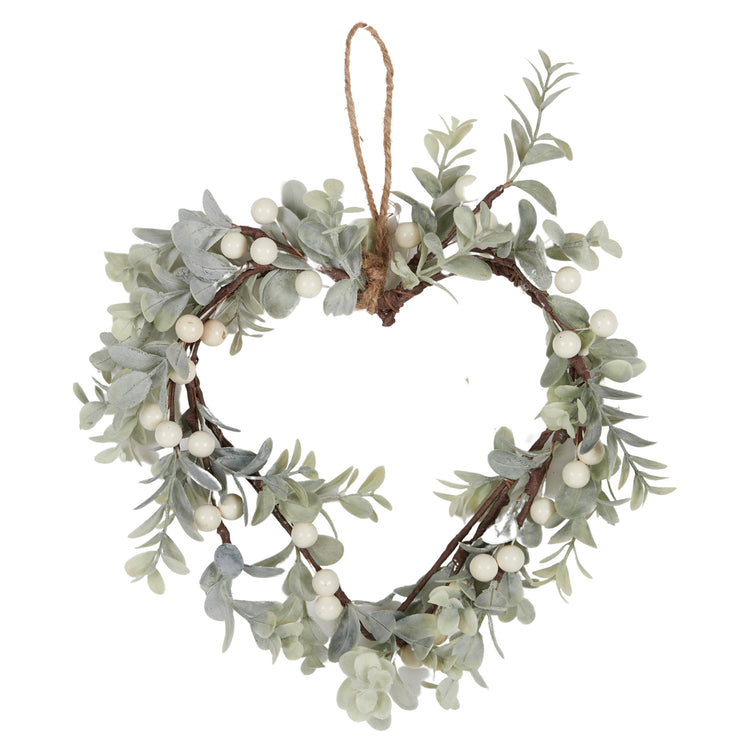 Heart Wreath Hang Foam 15cm Green/White