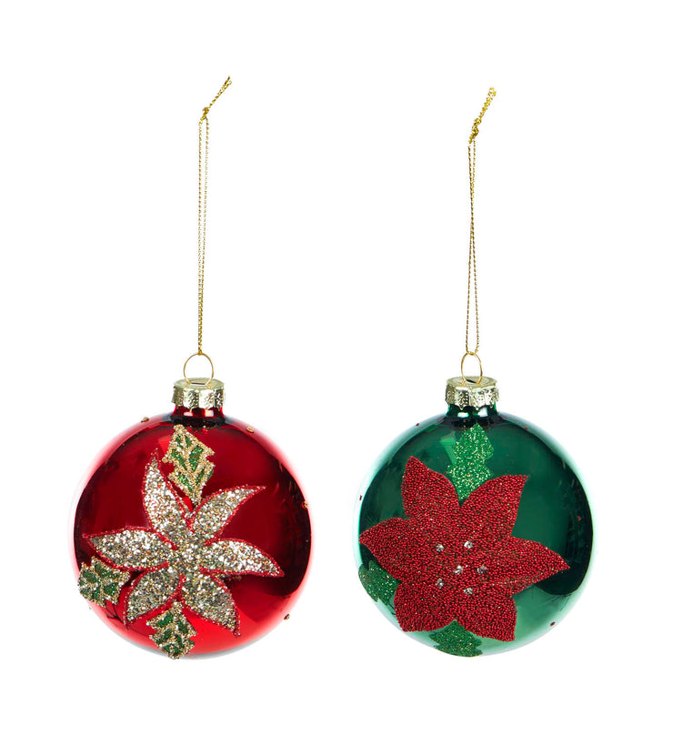 Glass Bauble 8cm Red/Green Pair