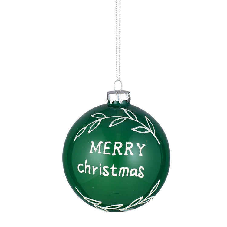 Merry Christmas Bauble Glass 10cm Green