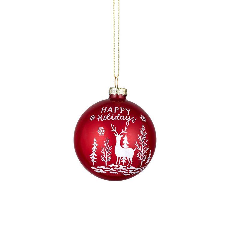 Happy Holidays Bauble Glass 8cm Red