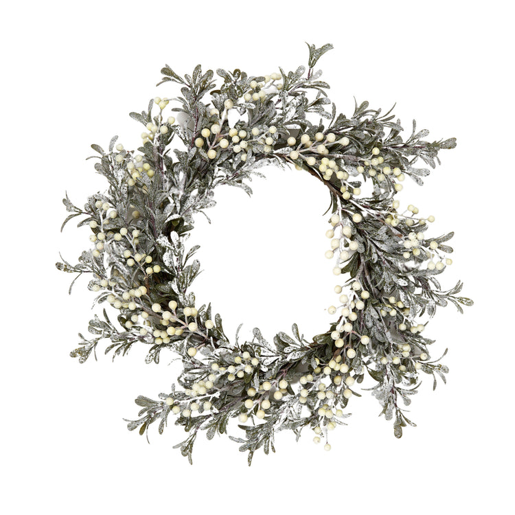 Wreath w Pearls/Snow 50cm Green/White
