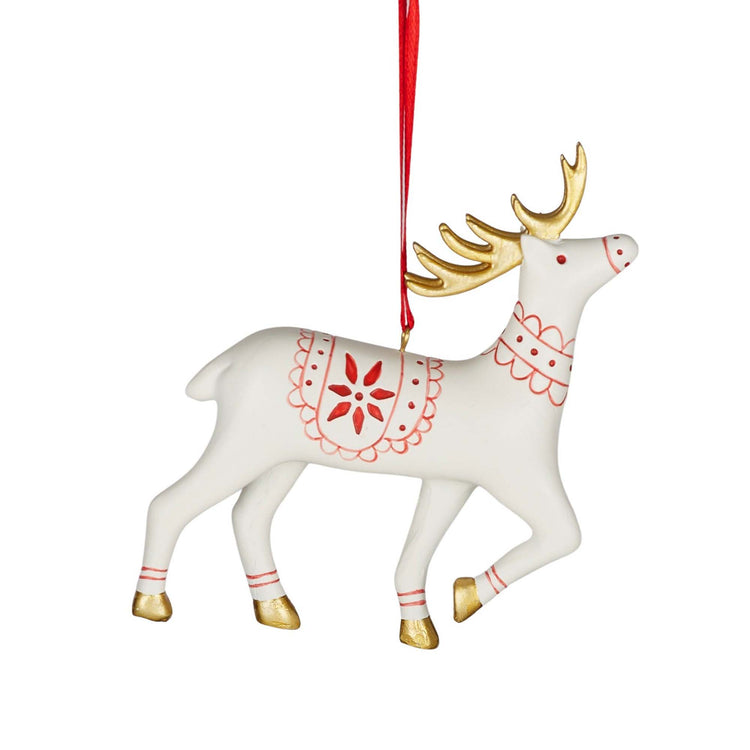 Deer Hanging Deco Poly 10x11cm Whi/Red
