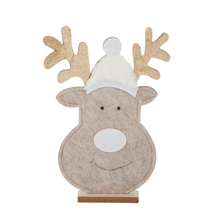 Reindeer Head Dec Wood 18x4x25cm Crm/Gld