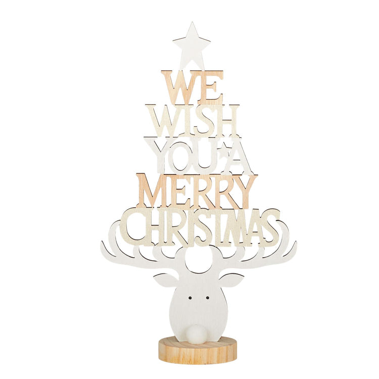 Merry Xmas Reindeer MDF 18x31cm Nat/Wht