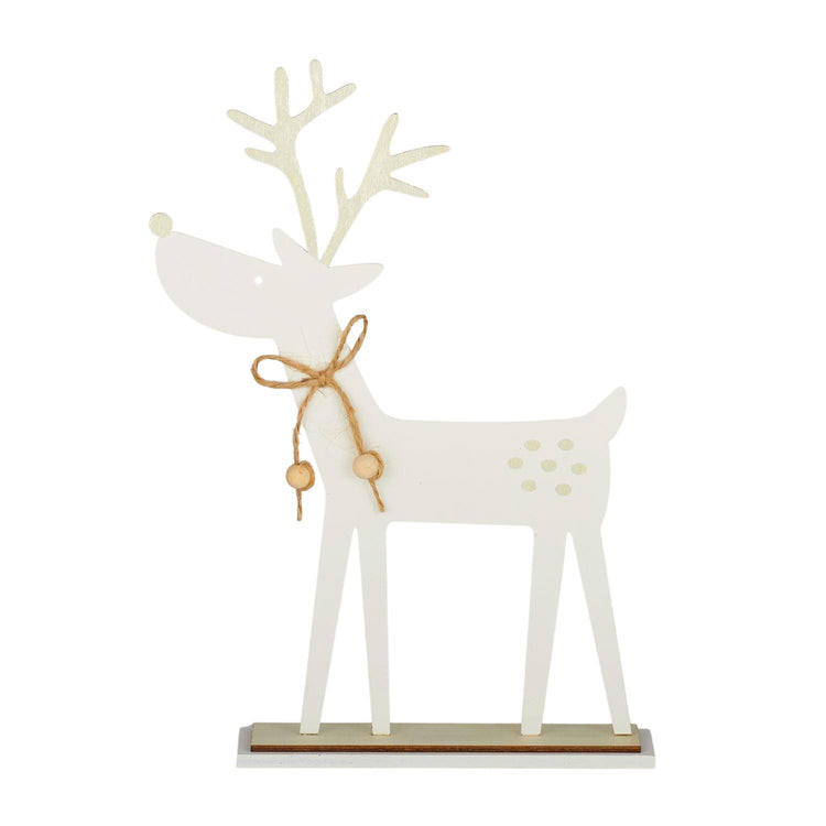 Reindeer w/Bow MDF 17x6x25cm White