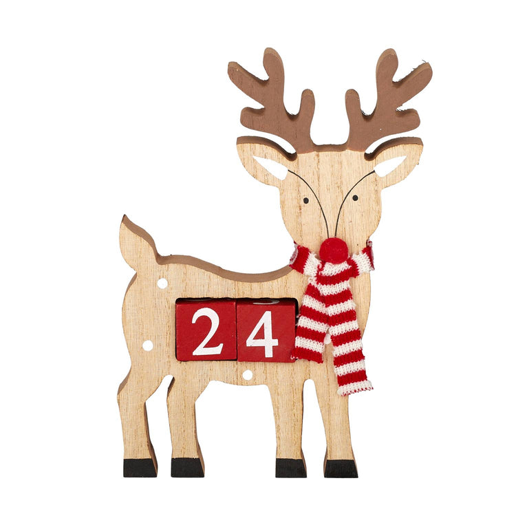 Reindeer Calendar MDF 16x22cm Nat/Red