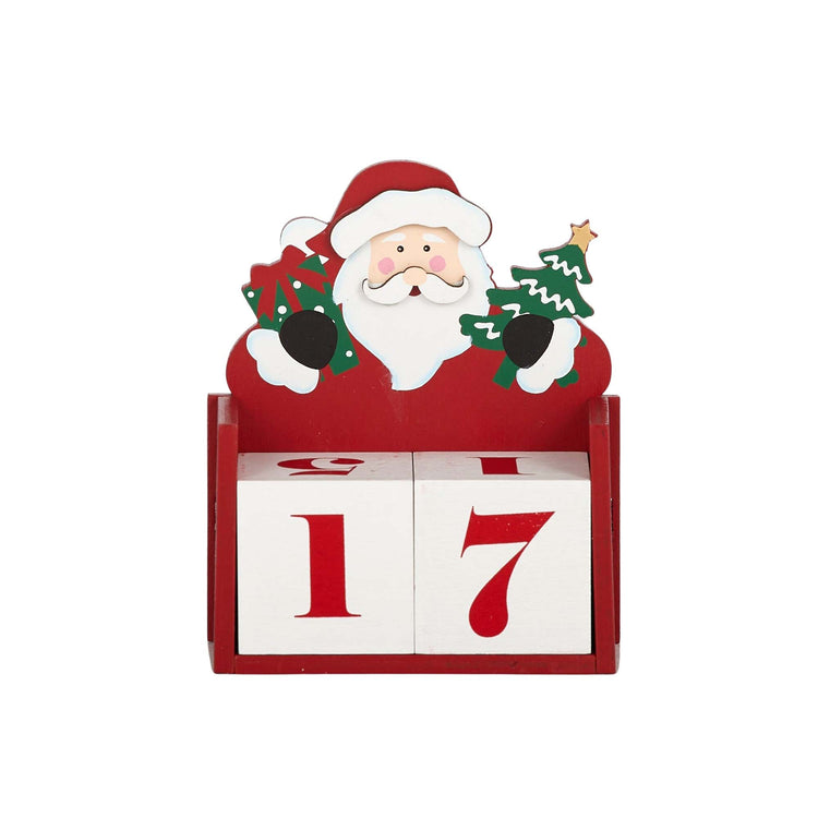 Santa Block Calendar MDF 10x11cm Red/Wht