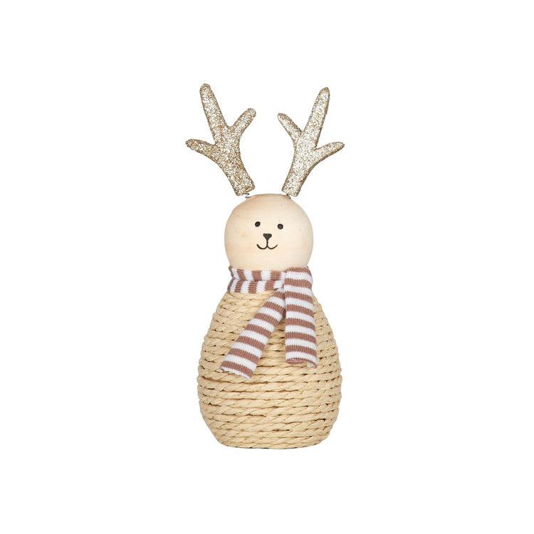 Reindeer w/Scarf Deco Wood 4.5x13cm Nat