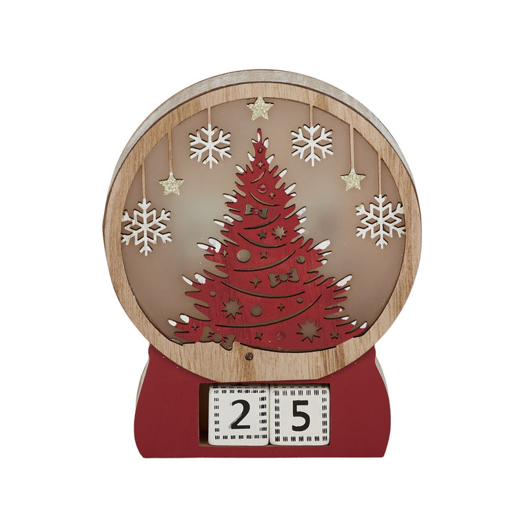 LED Tree Calendar Wood 13x16cm Red/Nat
