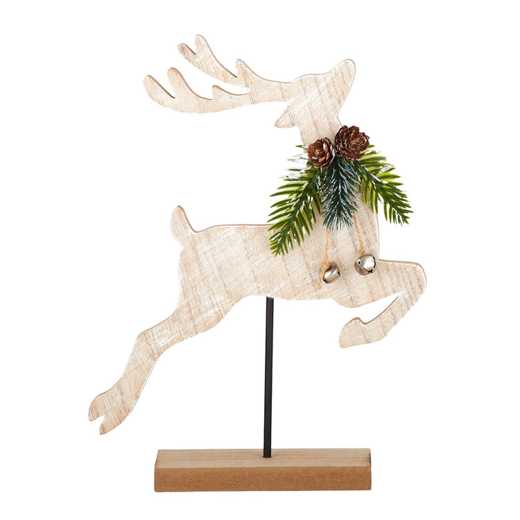 Reindeer On Stand Wood 22x28x6cm White