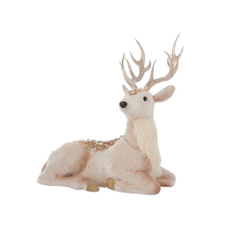 Velvet Deer Sitting 24x13x23cm Fawn/Gold