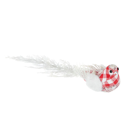Bird w/ Clip Tartan Wire 33cm Red/Wht